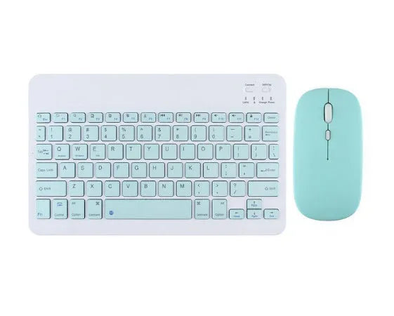 Bluetooth keyboard and rechargeable mouse set in elegant white, green, or pink for tablet and PC use