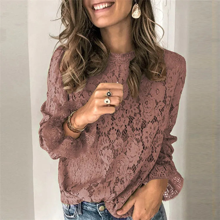 Women's loose-fit hollow-out lace shirt with zipper details in a streetwear style