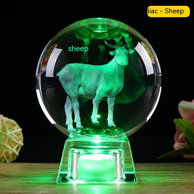 Chinese zodiac crystal ball lamp with electronic charging base showing animal design