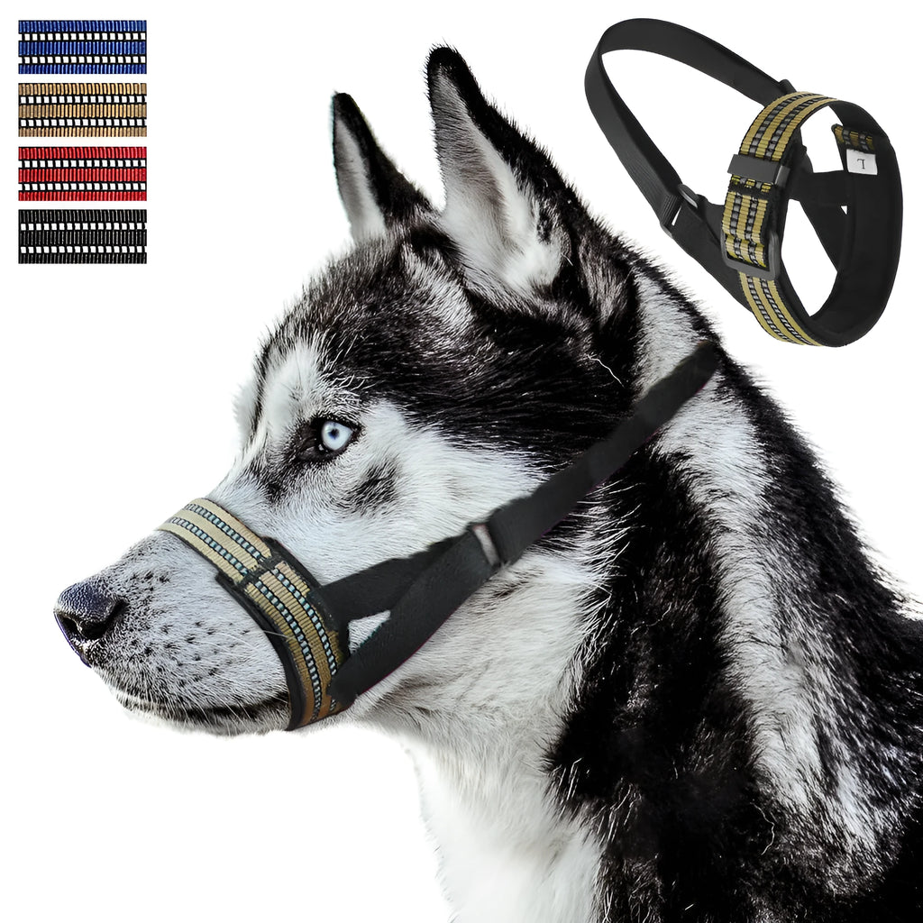 Adjustable anti-biting reflective dog muzzle for medium large dogs in black with straps