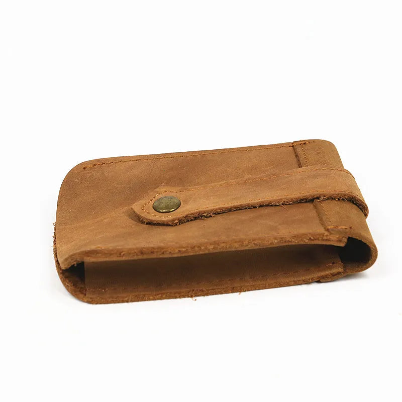 Crazy horse leather key case in dark brown, 7cm by 11.5cm, compact key organiser