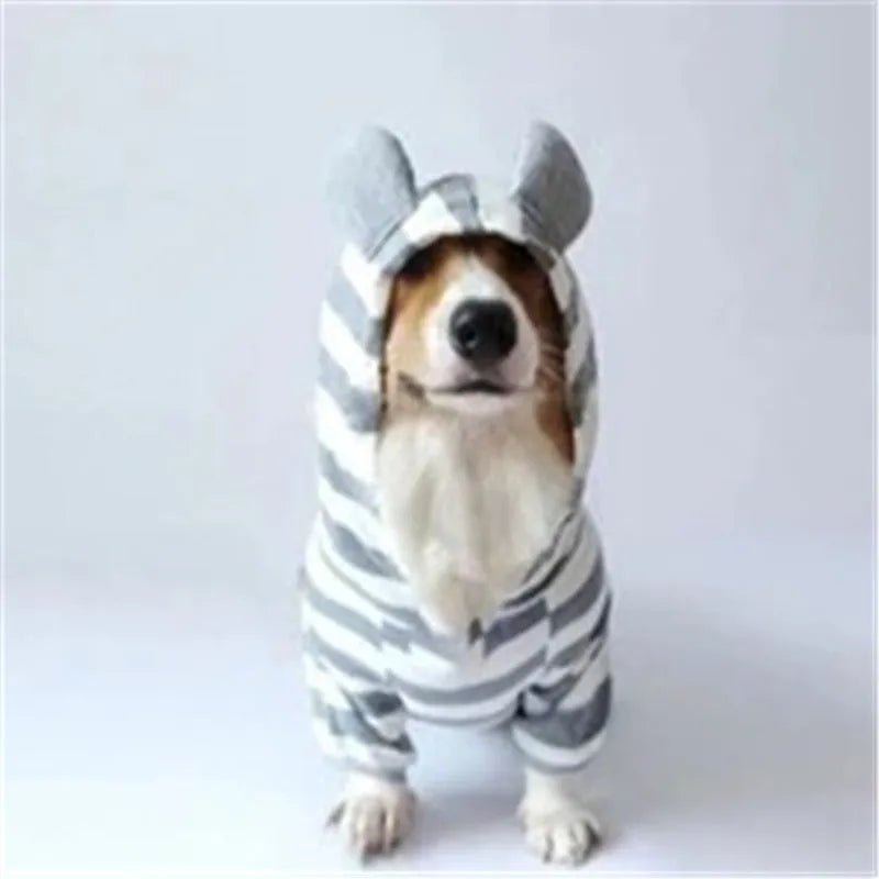 Grey striped cotton sweater for small dogs and cats, pullover design, available in multiple sizes