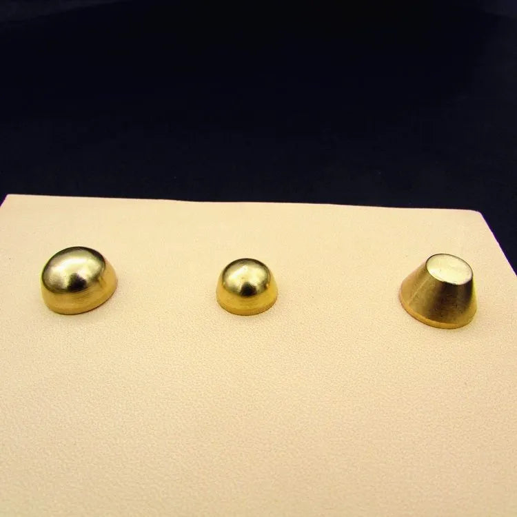 Brass decorative buckle set with geometric and round foot nails in 10x6mm and 12x7mm sizes