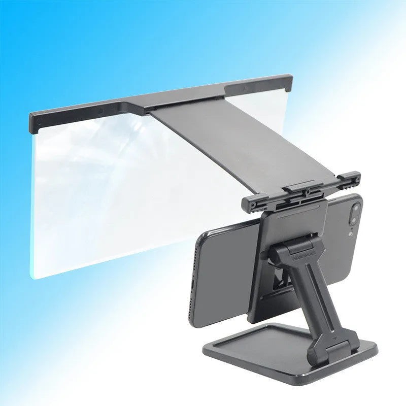Black L20 split mobile phone screen magnifier with acrylic lens and separate plastic support bracket.