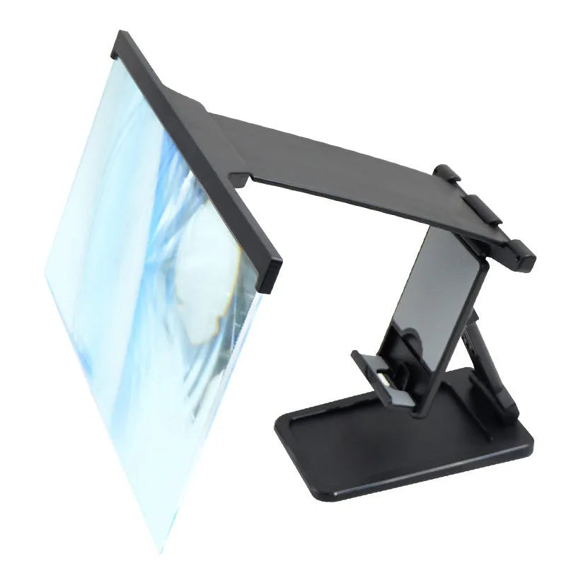 Black L20 split mobile phone screen magnifier with acrylic lens and separate plastic support bracket.