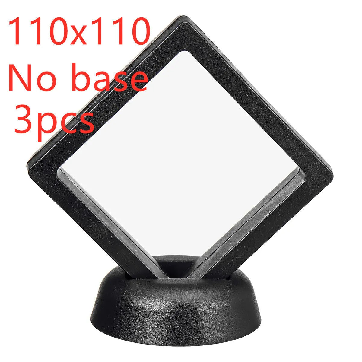 Black 3D floating display cabinet with ABS frame and transparent TPU film showing a medal inside