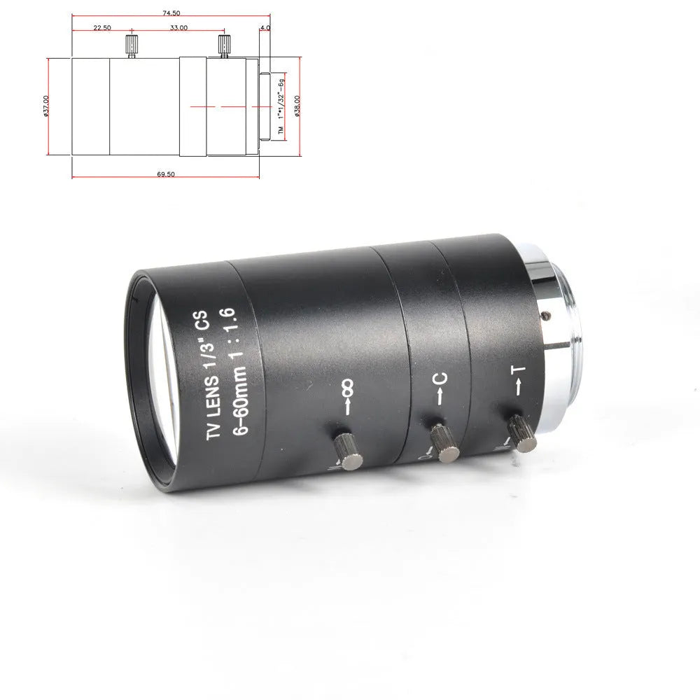 Black manual aperture 6-60mm CS mount camera lens for 1/3" sensor systems