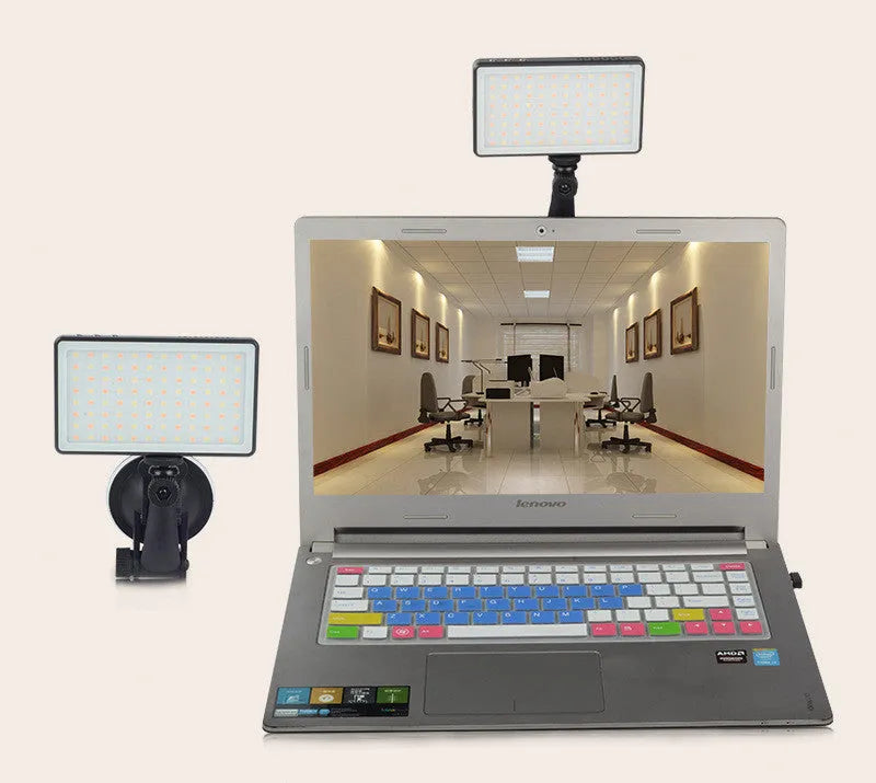 Black aluminium LED video conference light panel showing 96 small white LED beads.