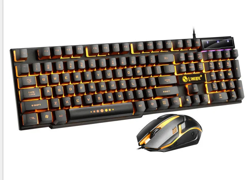 Limei GTX300 mechanical keyboard and mouse set with backlit keys on desktop