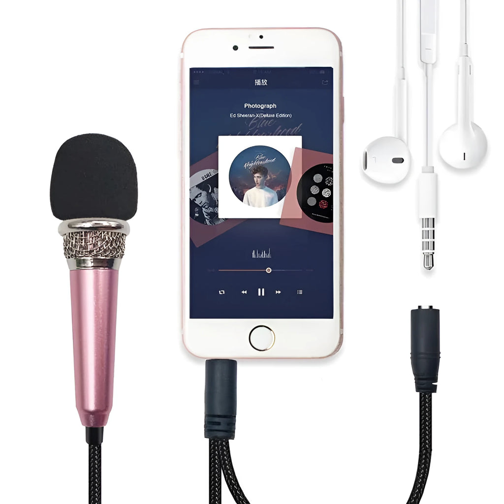 T3 mini condenser karaoke microphone with 3.5mm plug in blue, gold, red, or silver colour options.
