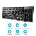 White universal Bluetooth keyboard for tablets and phones showing 104-key layout and ultra-thin 13mm aluminium design