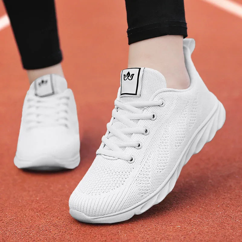 Women's white high-top casual sneaker with artificial PU upper and back lacing