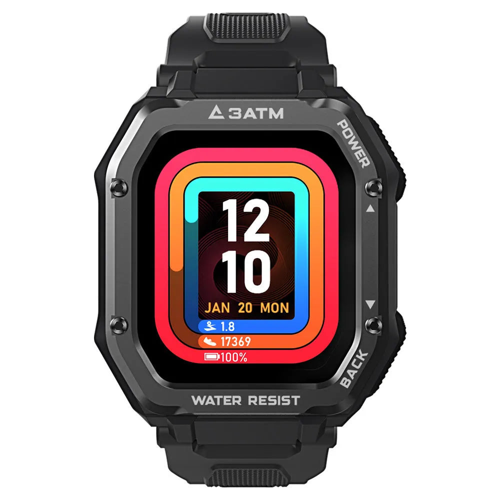 Rugged outdoor smart watch with 1.69-inch screen showing sports modes interface