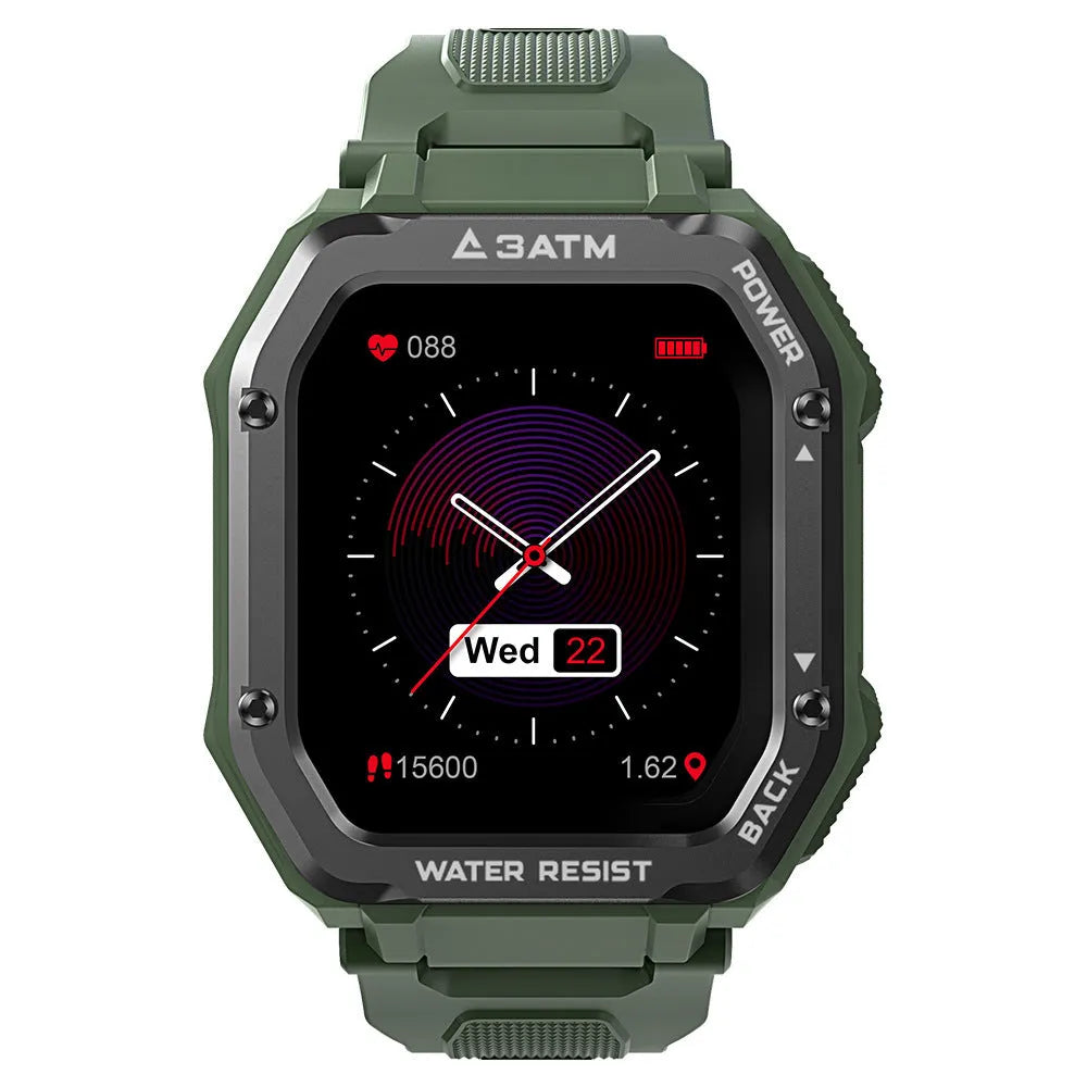 Rugged outdoor smart watch with 1.69-inch screen showing sports modes interface