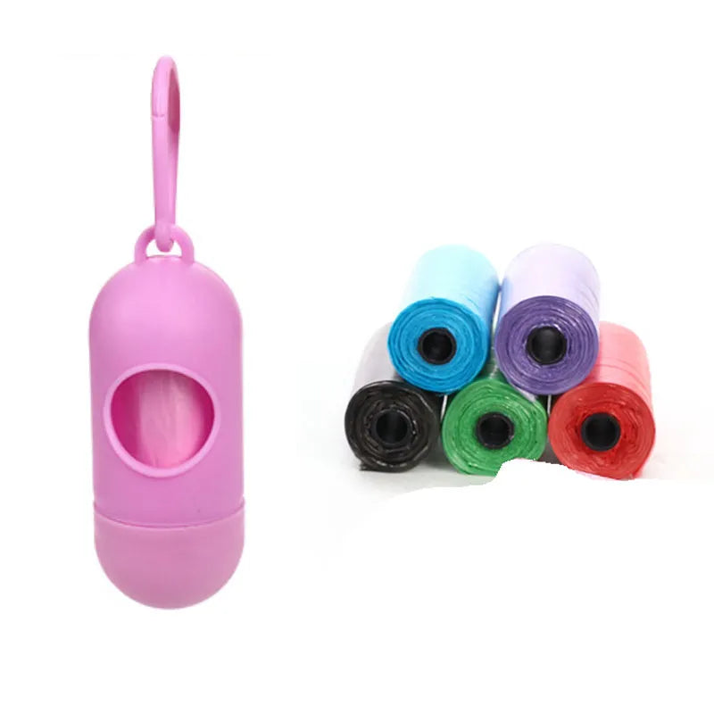 Pack of dog poop bags in six colours black blue green pink purple red sized 22.5x30cm for pet waste