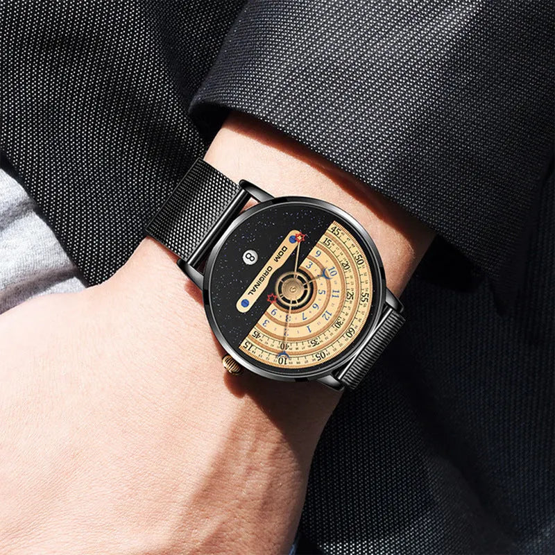Men's gold and silver sports watch with 40mm round dial and stainless steel strap