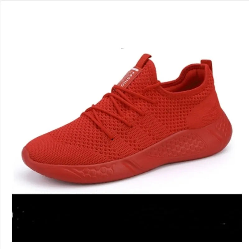 Men's black and white mesh sneakers with round toe and lace-up fastening