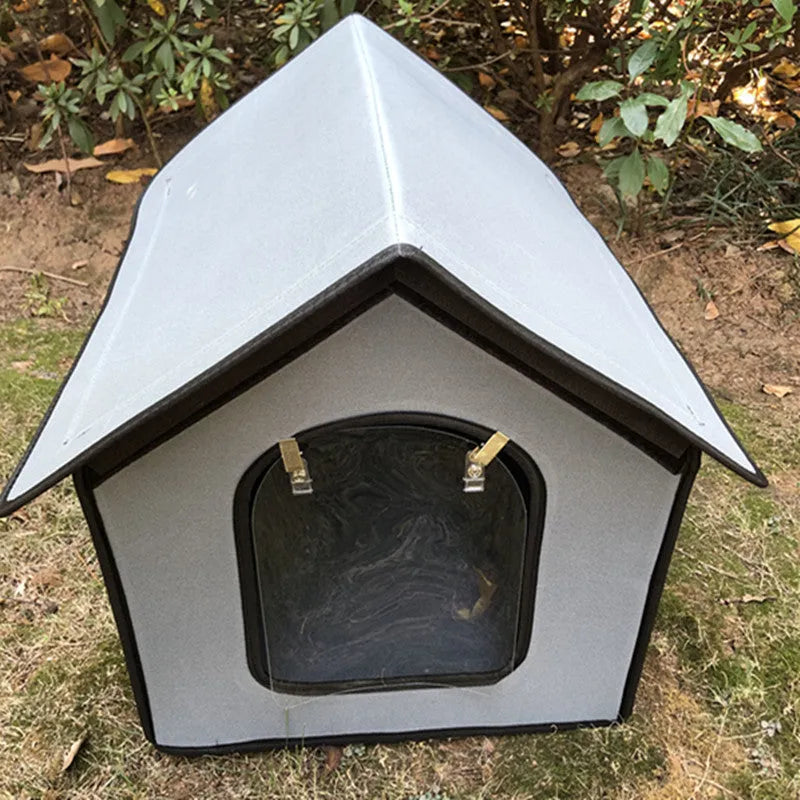 Grey composite EVA waterproof pet house for dogs or cats, medium size, folded exterior