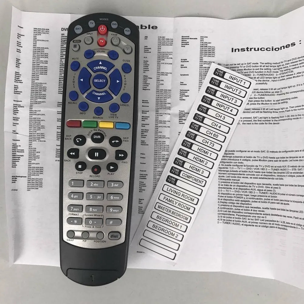DISH Network flat black universal remote control 20.1 model for satellite receivers