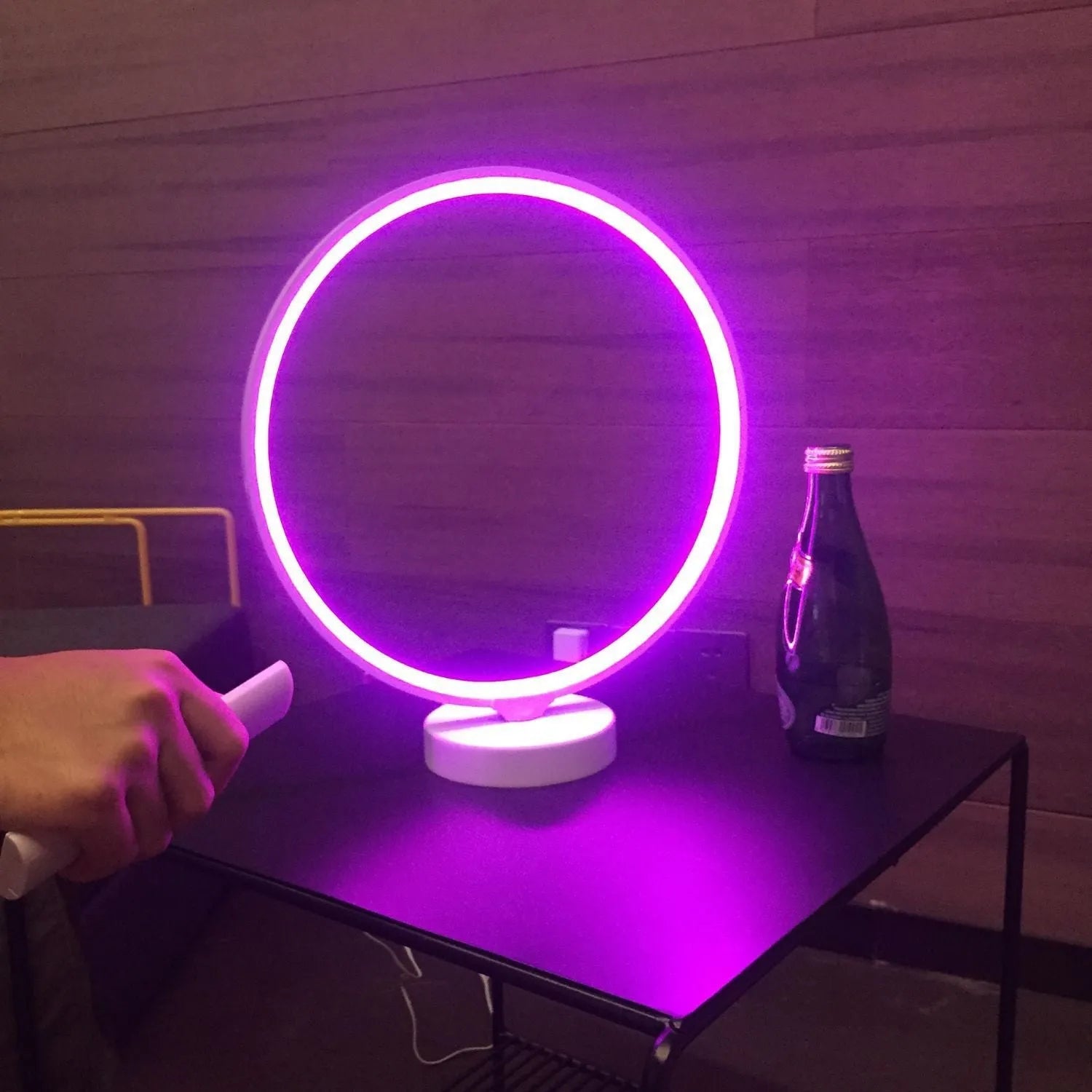 Full Moon Lamp table lamp with circular design showing adjustable white and coloured lighting options