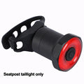 ENFITNIX Xlite100 bicycle taillight with 6061 aluminium chassis, mounted on seat rail, black body with red lens