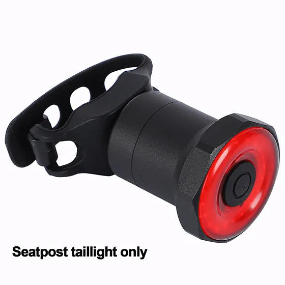 ENFITNIX Xlite100 bicycle taillight with 6061 aluminium chassis, mounted on seat rail, black body with red lens