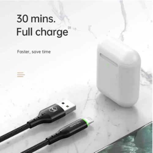 Black MFi-certified Lightning to USB cable for iPhone with dual-colour LED status light