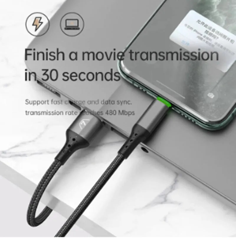 Black MFi-certified Lightning to USB cable for iPhone with dual-colour LED status light