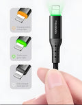 Black MFi-certified Lightning to USB cable for iPhone with dual-colour LED status light