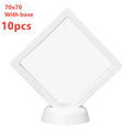 Black 3D floating display cabinet with ABS frame and transparent TPU film showing a medal inside