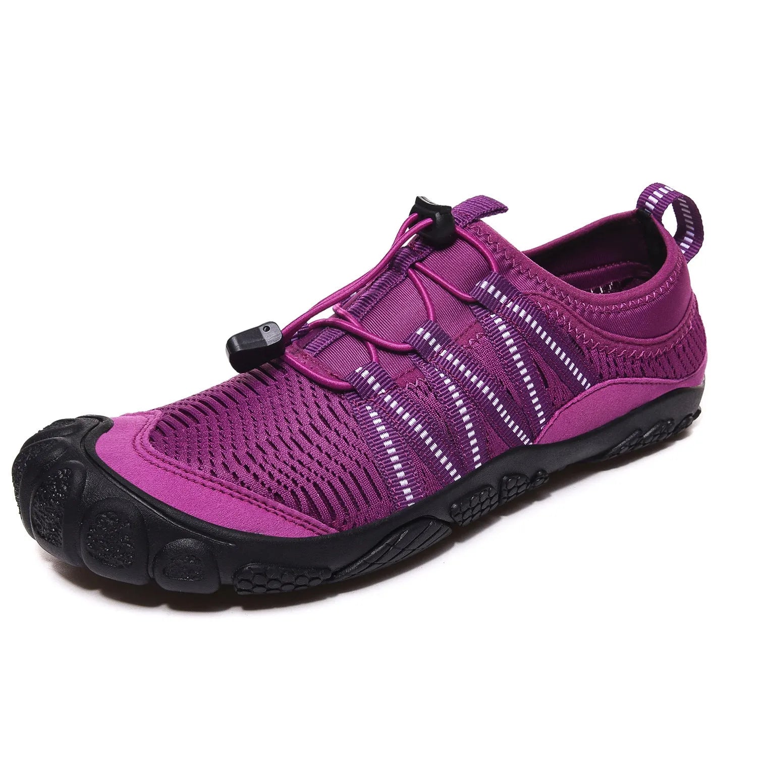 Black elastic band water shoes with mesh upper and rubber sole for outdoor swimming and river tracing.