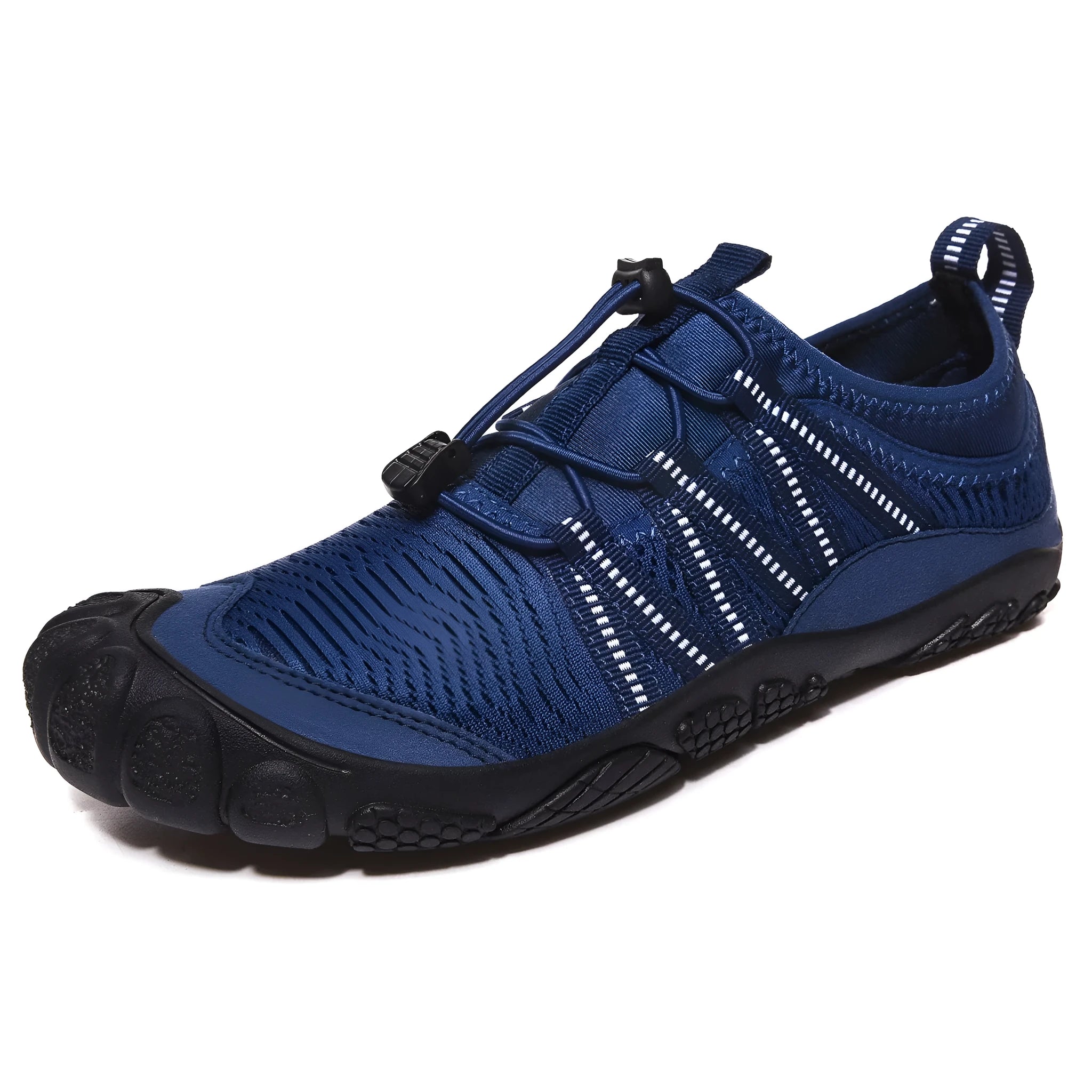 Black elastic band water shoes with mesh upper and rubber sole for outdoor swimming and river tracing.