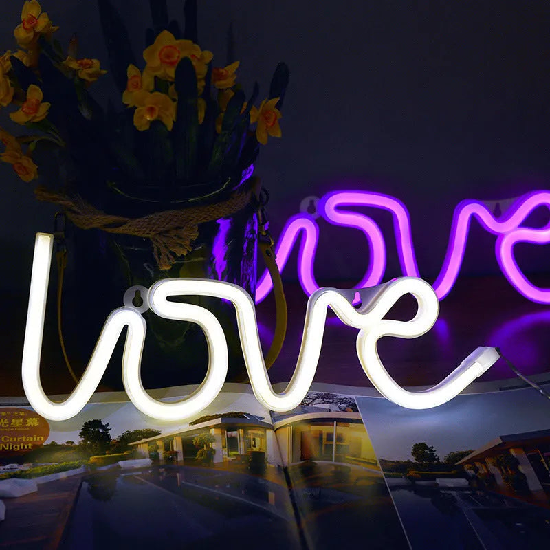 Love-shaped LED neon sign light in pink colour with silicone shell and dual power options