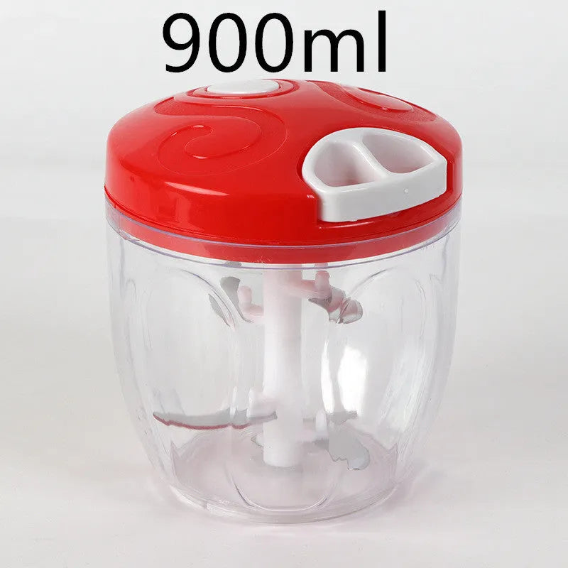 Manual kitchen chopper with green ABS container and stainless steel blades for herb and vegetable preparation