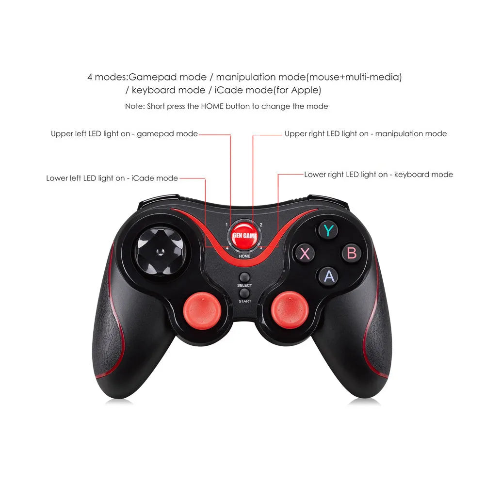 Black wireless Bluetooth gamepad mobile controller with charging cable for Android and iOS devices