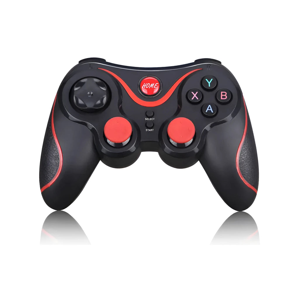 Black wireless Bluetooth gamepad mobile controller with charging cable for Android and iOS devices