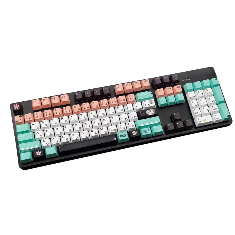 Green Cherry profile mechanical keyboard keycaps with animation detailing on white background