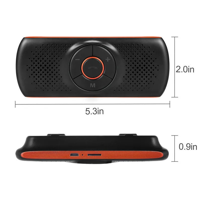 Orange plastic Bluetooth car hands-free speaker designed for sun visor mounting.