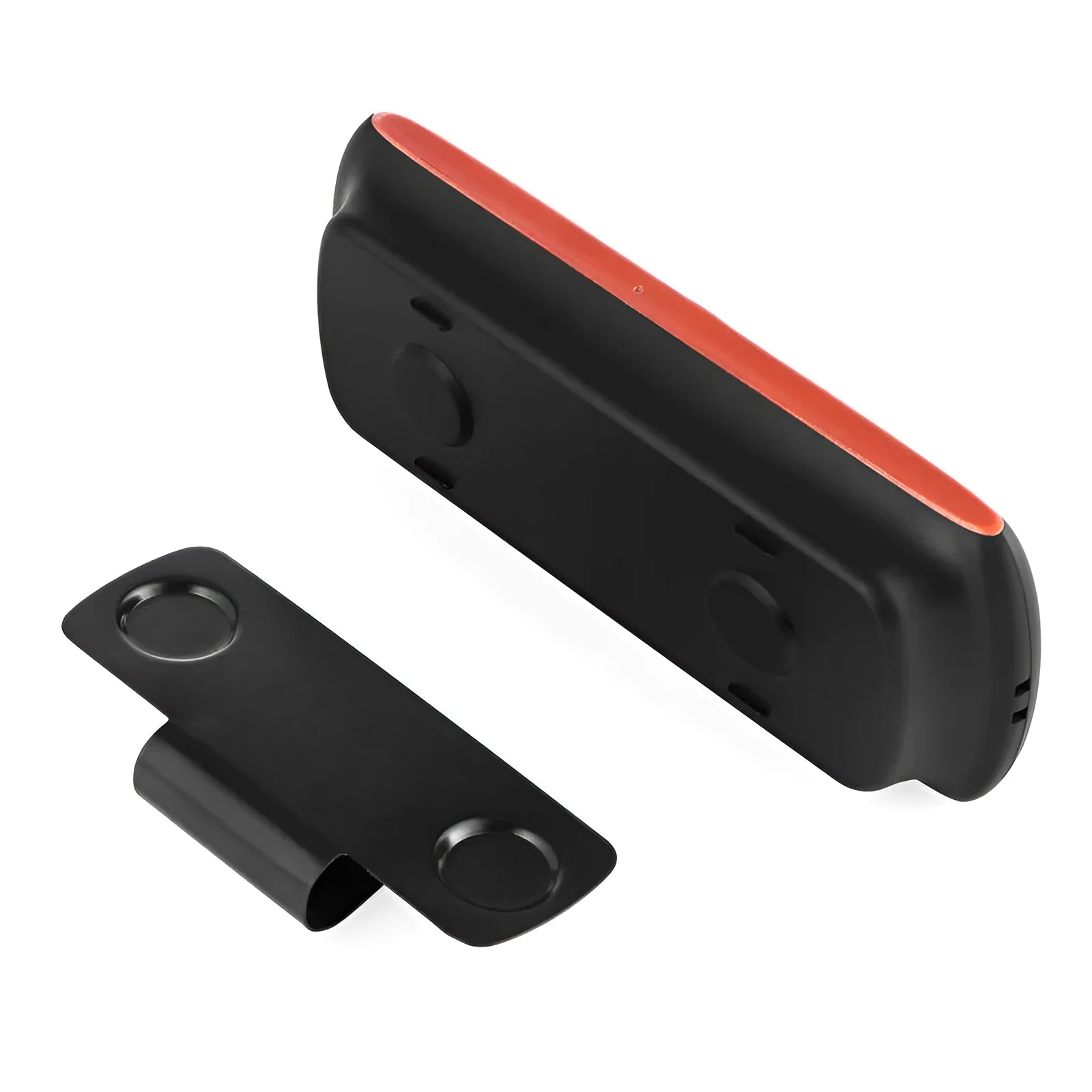 Orange plastic Bluetooth car hands-free speaker designed for sun visor mounting.