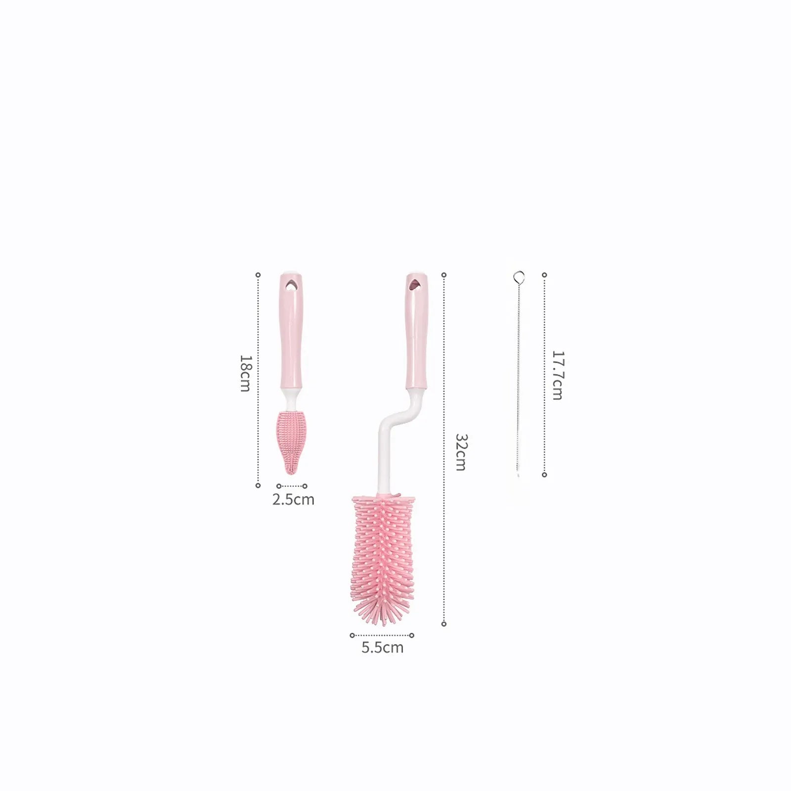 Silicone baby bottle cleaning brush set with straw scrubber in blue pink yellow colours