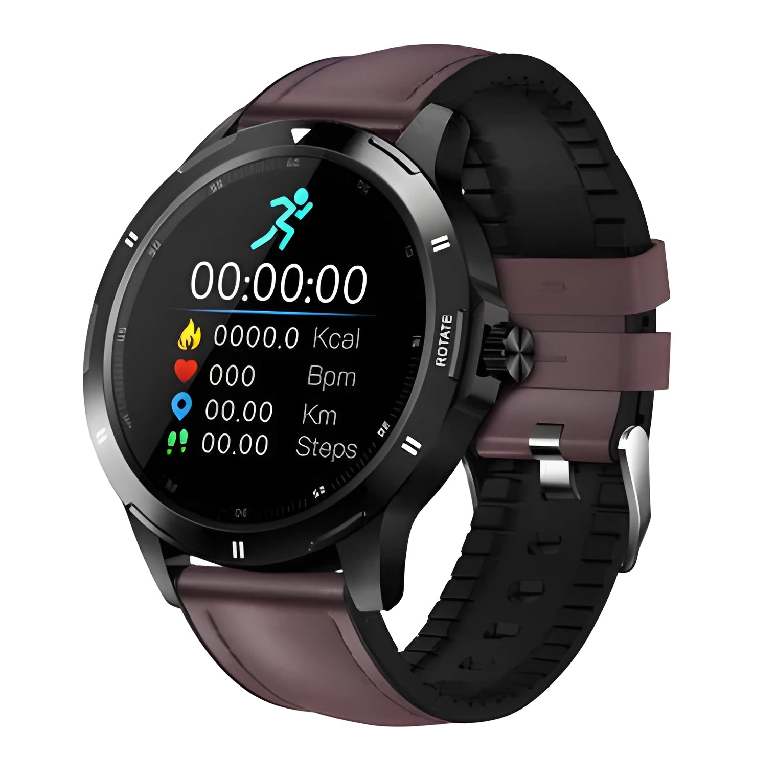 Waterproof smart sports bracelet with circular screen showing weather and call notifications