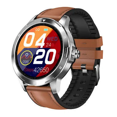 Waterproof smart sports bracelet with circular screen showing weather and call notifications