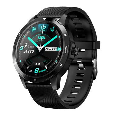 Waterproof smart sports bracelet with circular screen showing weather and call notifications