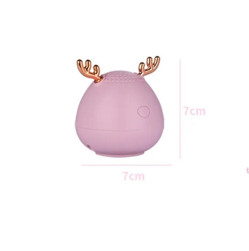 Compact Bluetooth speaker in white, pink, or green colours showing 75mm by 88mm dimensions