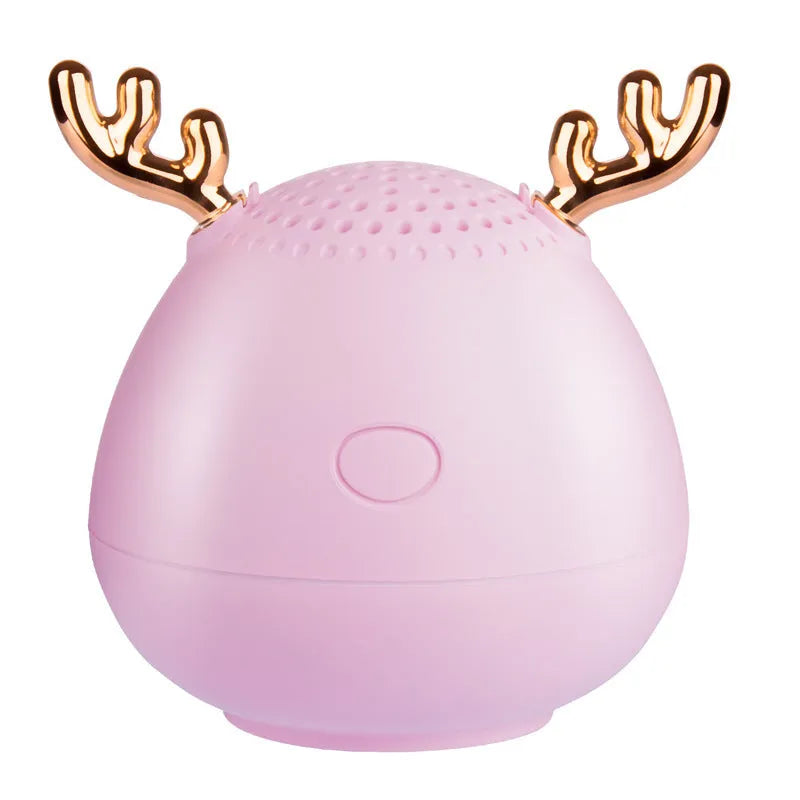 Compact Bluetooth speaker in white, pink, or green colours showing 75mm by 88mm dimensions