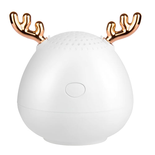 Compact Bluetooth speaker in white, pink, or green colours showing 75mm by 88mm dimensions