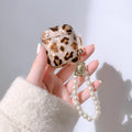 Shell yellow leopard print TPU flip case for Apple AirPods Pro and AirPods with choice of pearl chain or ornament attachments