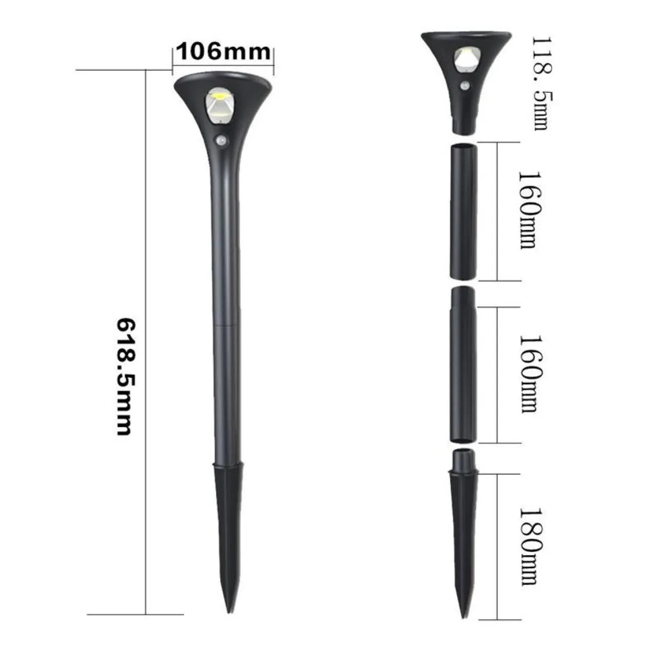 Solar induction ground plug lawn light with lamp pole and connecting tubes for garden installation