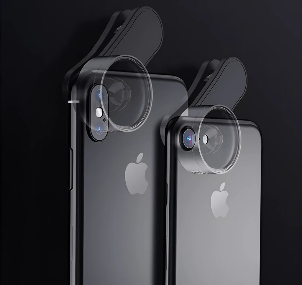 Universal mobile phone fill light with detachable wide angle, macro and fish eye camera lenses