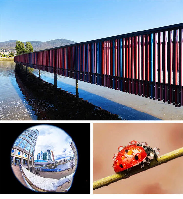 Universal mobile phone fill light with detachable wide angle, macro and fish eye camera lenses